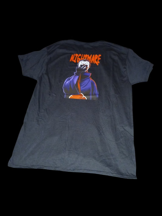 Venomous Volare black cotton-blend crewneck t-shirt featuring a back graphic of a masked figure and Nightmare text